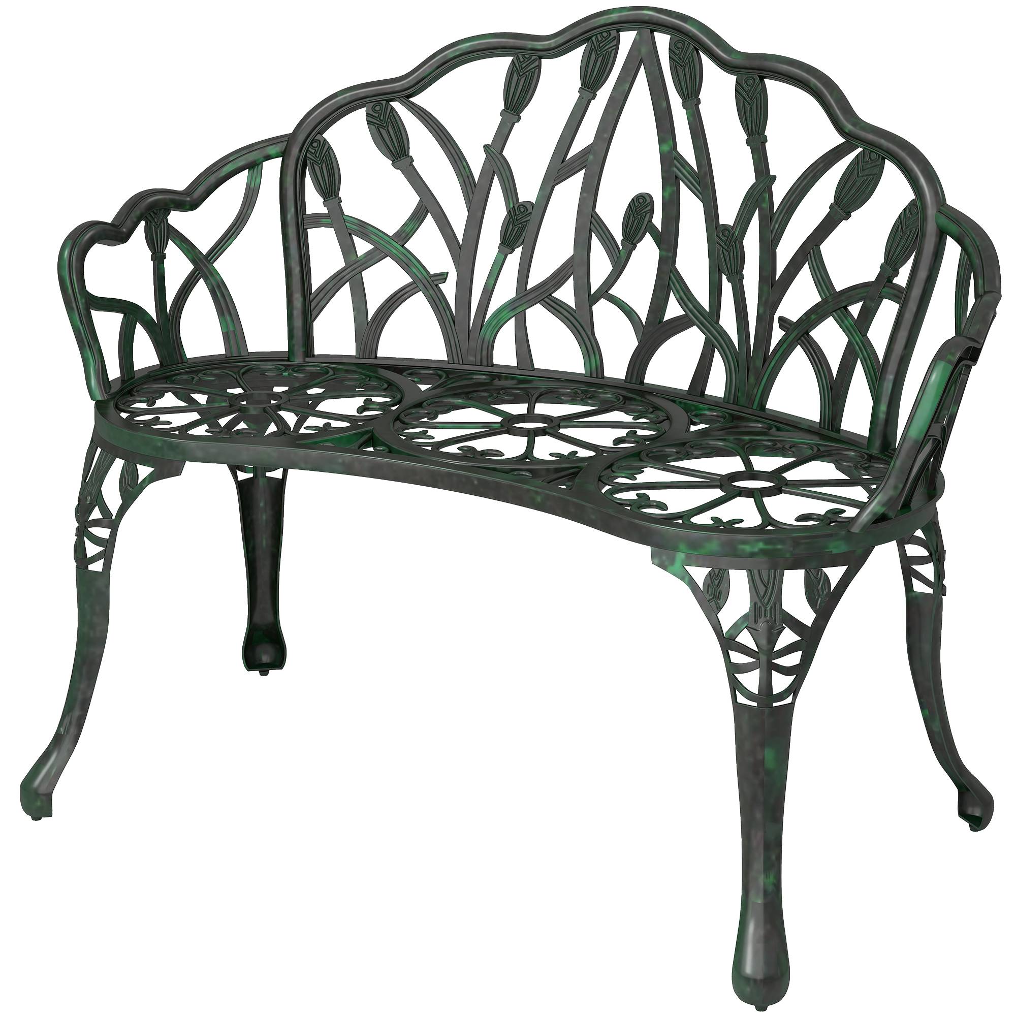 Outsunny - Banc de jardin 2 places - dossier tulipe, assise florale - aluminium moulé -99x57x78cm - vert antique - Outsunny - Image 5