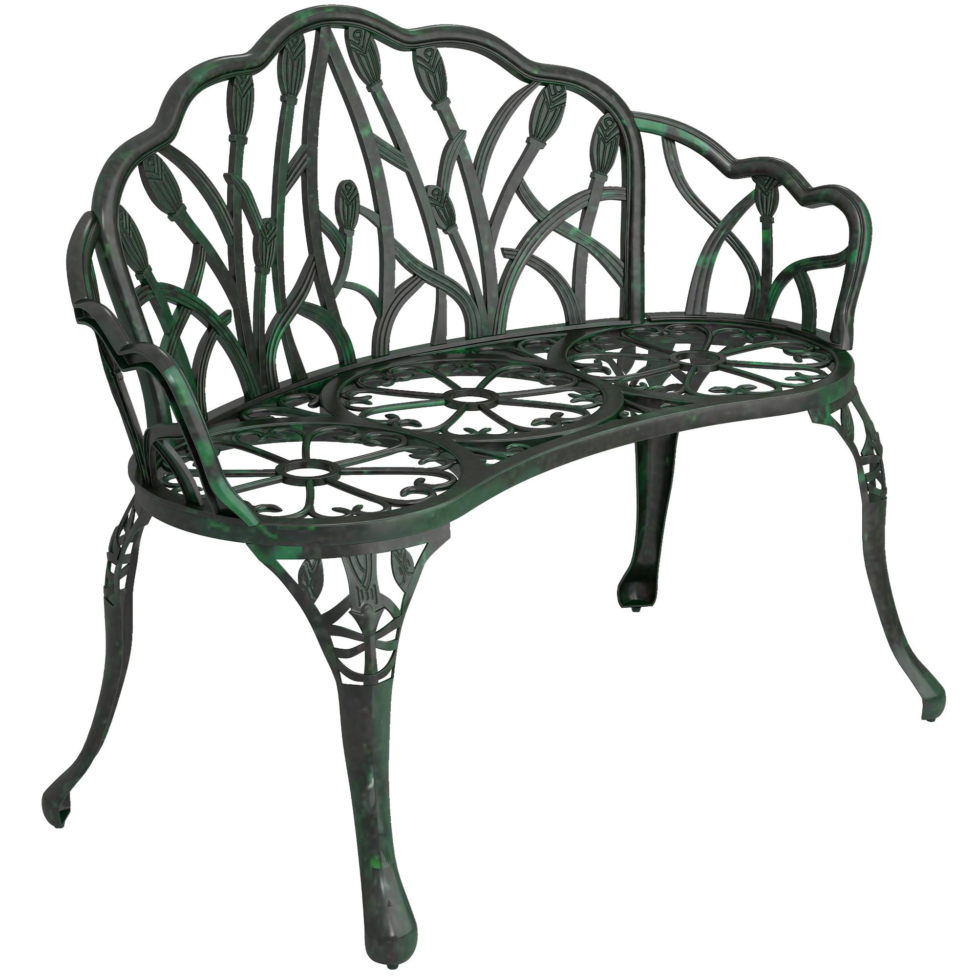 Outsunny - Banc de jardin 2 places - dossier tulipe, assise florale - aluminium moulé -99x57x78cm - vert antique - Outsunny - Image 1