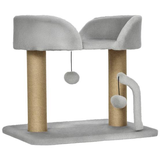 Petit arbre à chat design avec griffoir en jute et plateforme en peluche 42 cm Gris - ComfortXL Outdoor Living - Image 1
