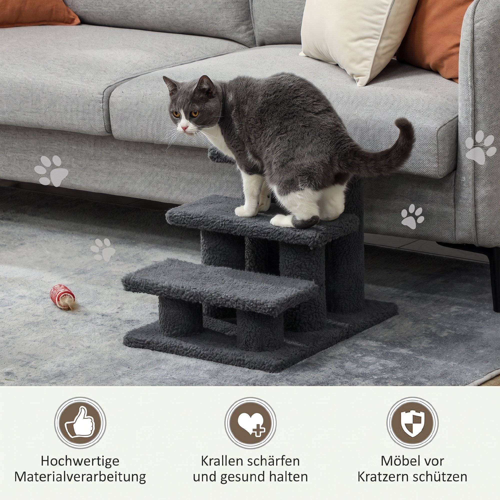 Escalier chat 3 marches, escalier chien, animaux, 45x35x34cm, gris foncé - Image 8