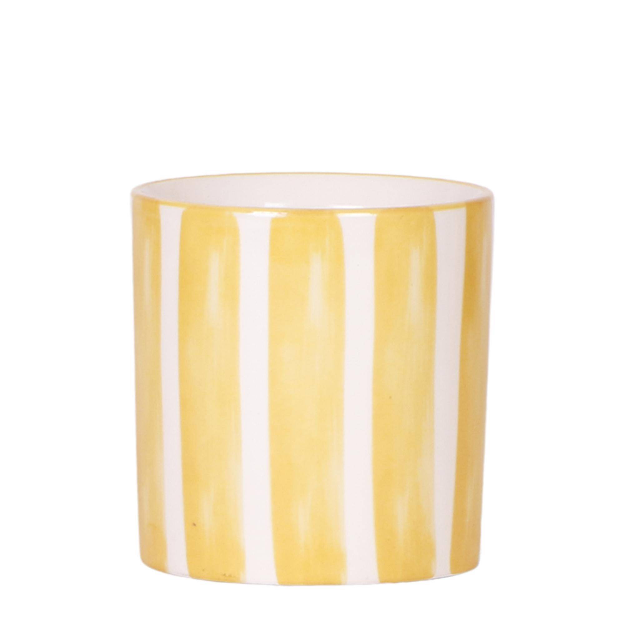Cache-pot céramique rayé à la main - touche arty colorée - Pot de 9cm - jaune - Image 1