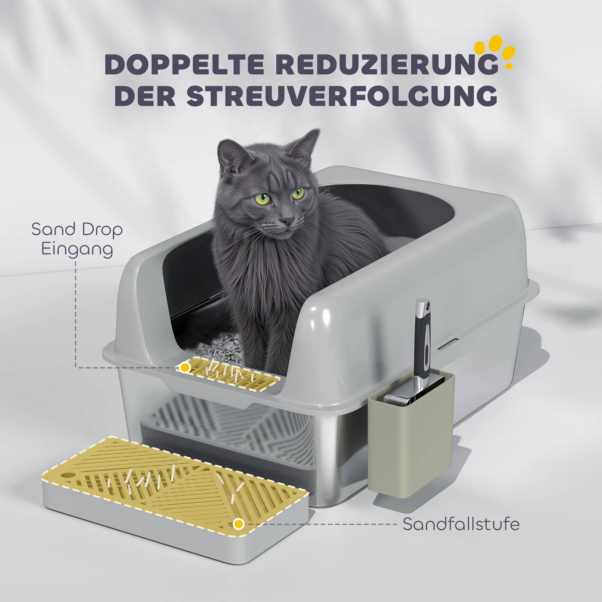 Bac à litière chat Acier Inoxydable Pour félins Maison ouverte bords hauts Gris clair - ComfortXL Outdoor Living - Image 8