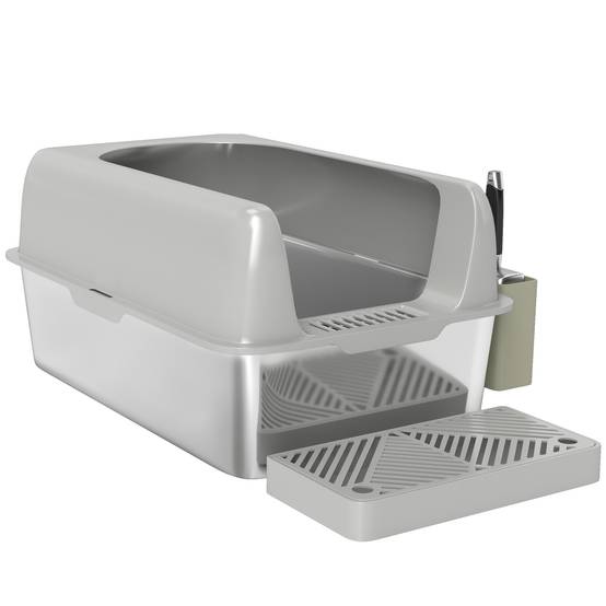Bac à litière chat Acier Inoxydable Pour félins Maison ouverte bords hauts Gris clair - ComfortXL Outdoor Living - Image 2