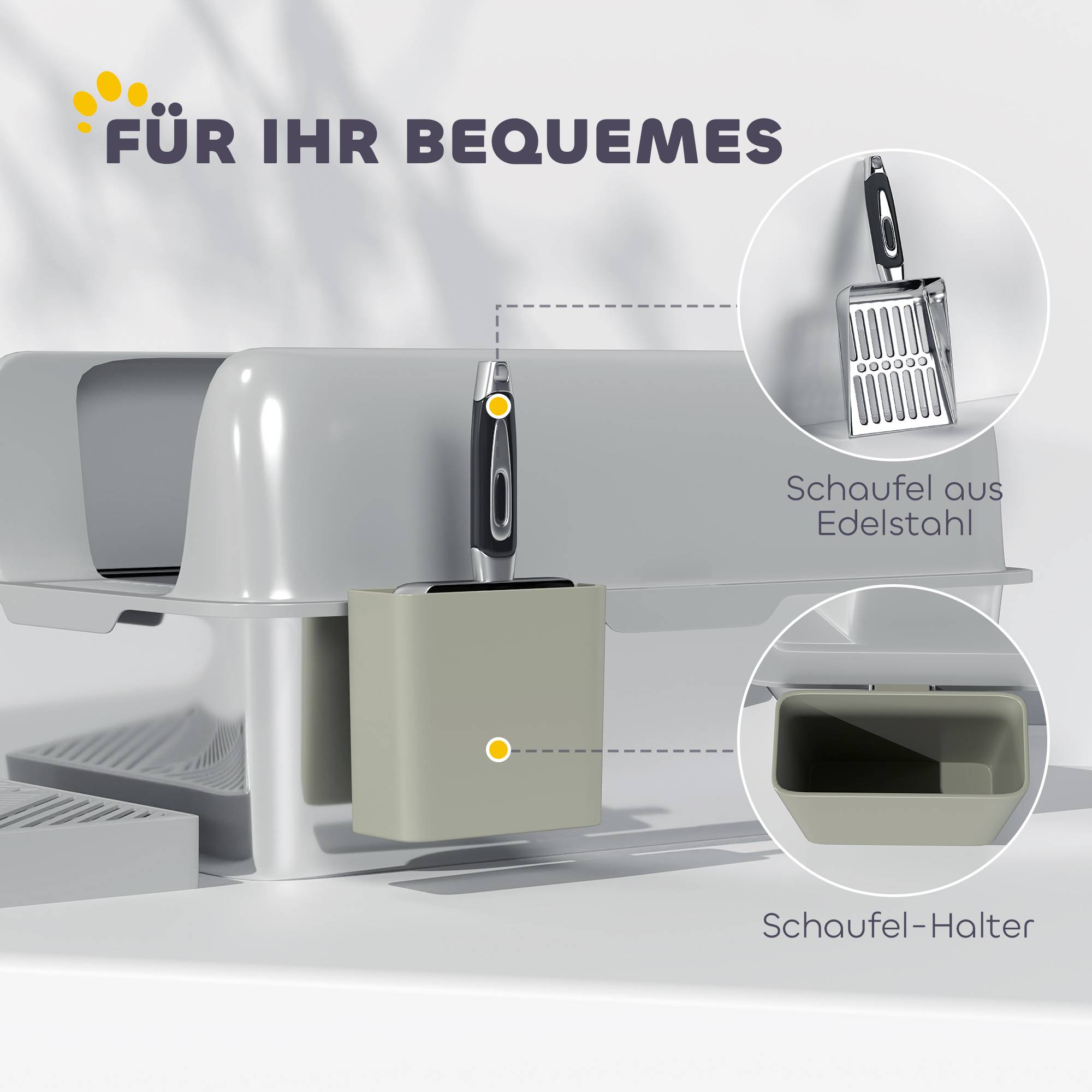 Bac à litière chat Acier Inoxydable Pour félins Maison ouverte bords hauts Gris clair - ComfortXL Outdoor Living - Image 9
