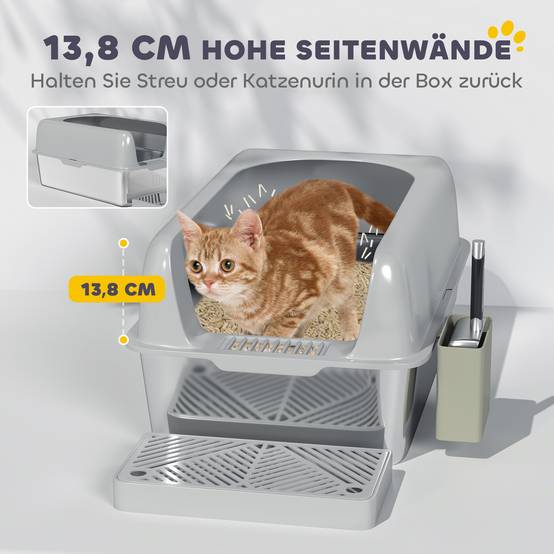 Bac à litière chat Acier Inoxydable Pour félins Maison ouverte bords hauts Gris clair - ComfortXL Outdoor Living - Image 6