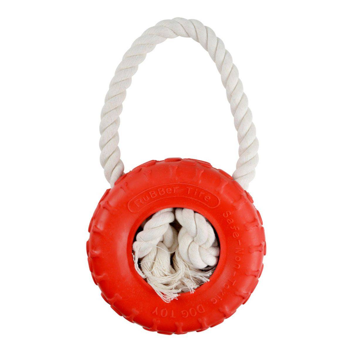 Love Story - Jouet pour Chien "Pneu & Corde" 25cm Rouge - Image 1