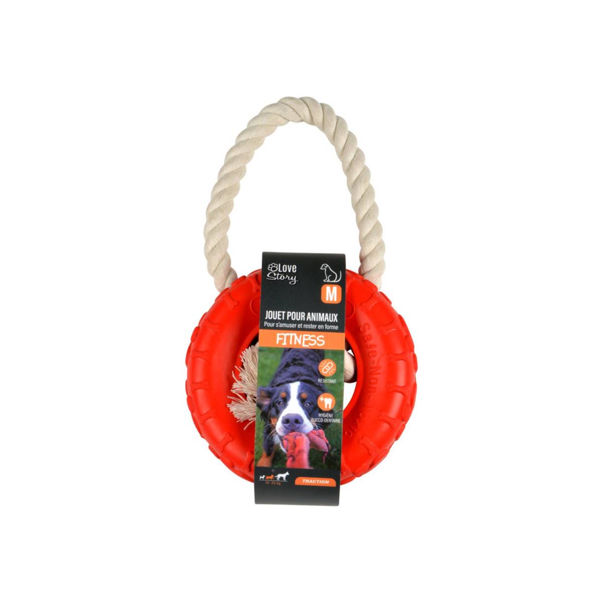 Love Story - Jouet pour Chien "Pneu & Corde" 25cm Rouge - Image 2