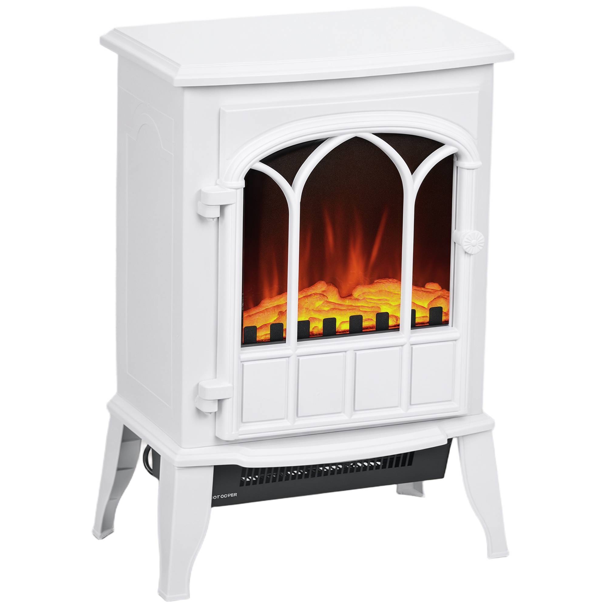 Cheminée électrique sur pied 1000/2000 W, fausse cheminée décorative avec effet flamme LED, blanc - Image 1