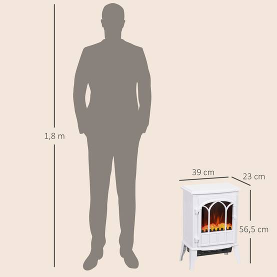 Cheminée électrique sur pied 1000/2000 W, fausse cheminée décorative avec effet flamme LED, blanc - Image 5