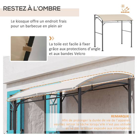 ComfortXL - Abri pour barbecue métal pour terrasse tonnelle toit incurvé avec crochets 215x150cm beige - ComfortXL Outdoor Living - Image 6
