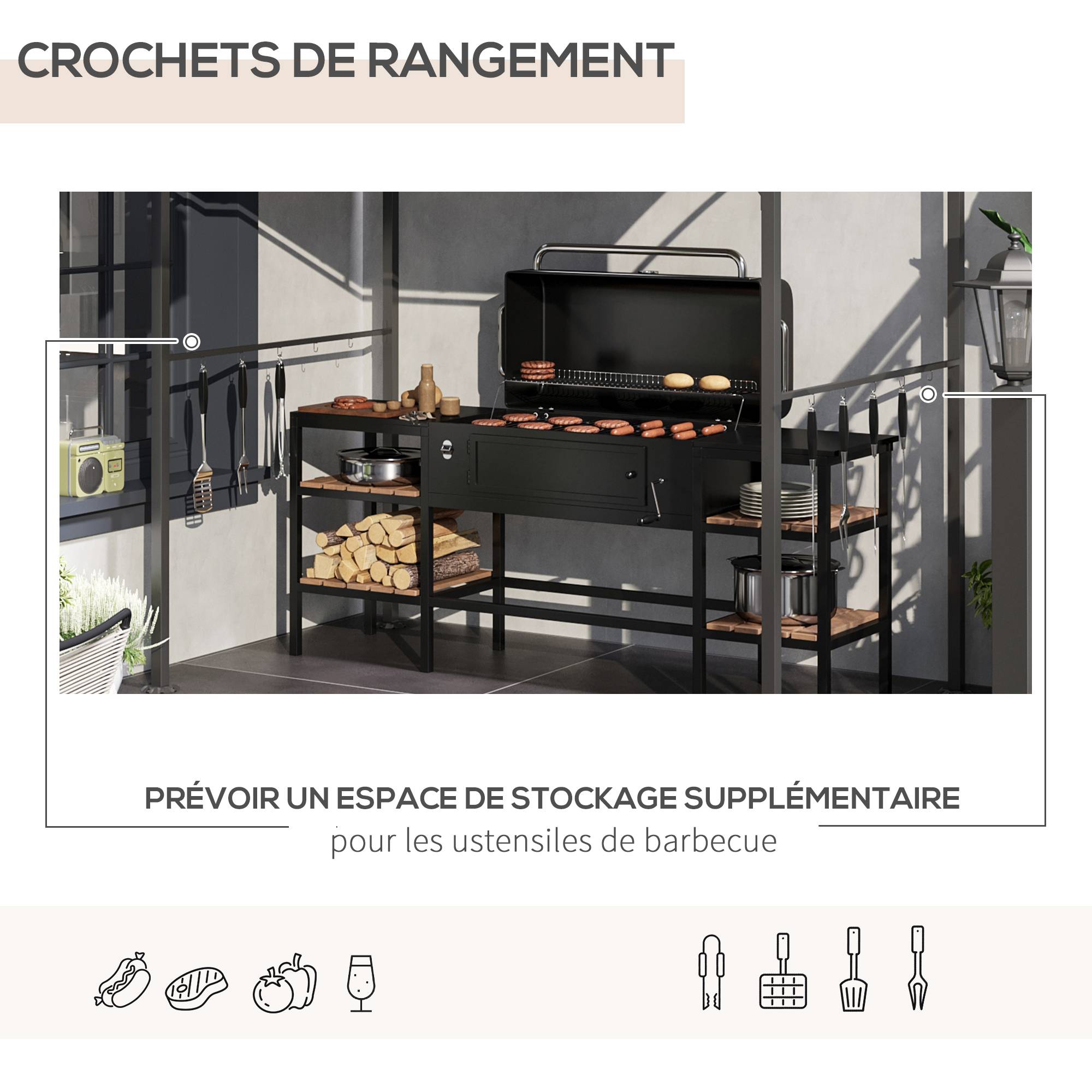 ComfortXL - Abri pour barbecue métal pour terrasse tonnelle toit incurvé avec crochets 215x150cm beige - ComfortXL Outdoor Living - Image 7