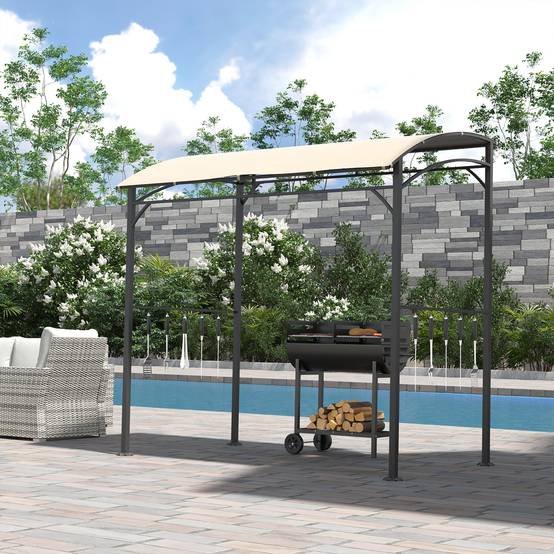 ComfortXL - Abri pour barbecue métal pour terrasse tonnelle toit incurvé avec crochets 215x150cm beige - ComfortXL Outdoor Living - Image 3