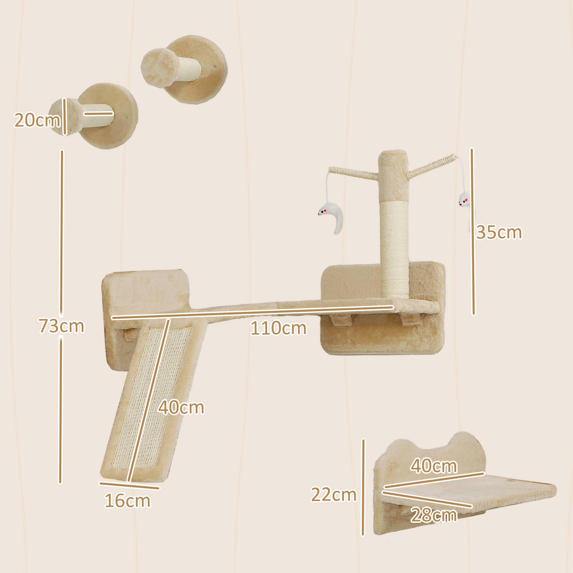 Mur d'escalade d'angle pour chat en bois plateformes et poteaux sisal 110cm beige - ComfortXL Outdoor Living - Image 5