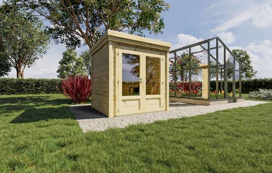 Sans Marque - ABRI DE JARDIN bois autoclave 27mm - 2,14x2,14m / 5m2 - Bac acier - Plancher bois - Image 2