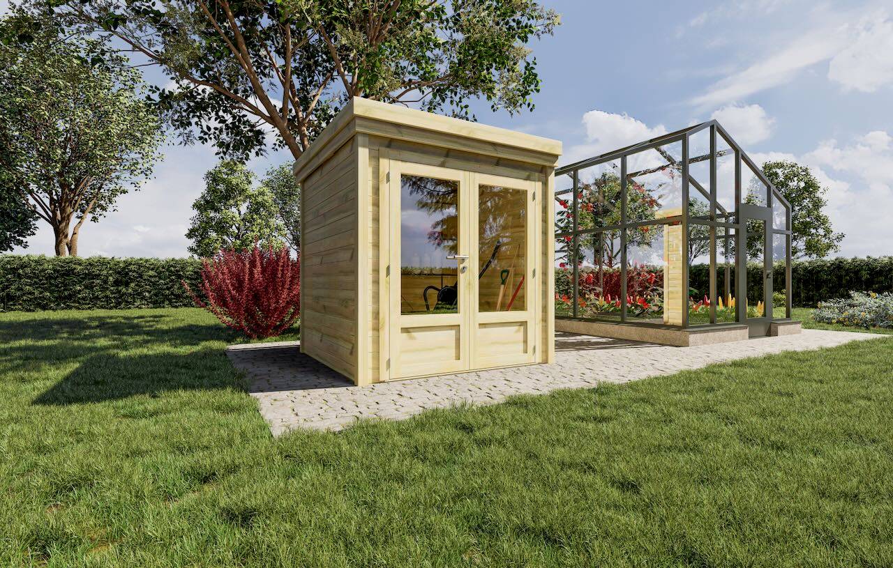Sans Marque - ABRI DE JARDIN bois  autoclave 27mm - 2,14x2,14m / 5m2 - Bac acier - Plancher bois - Imagen 2