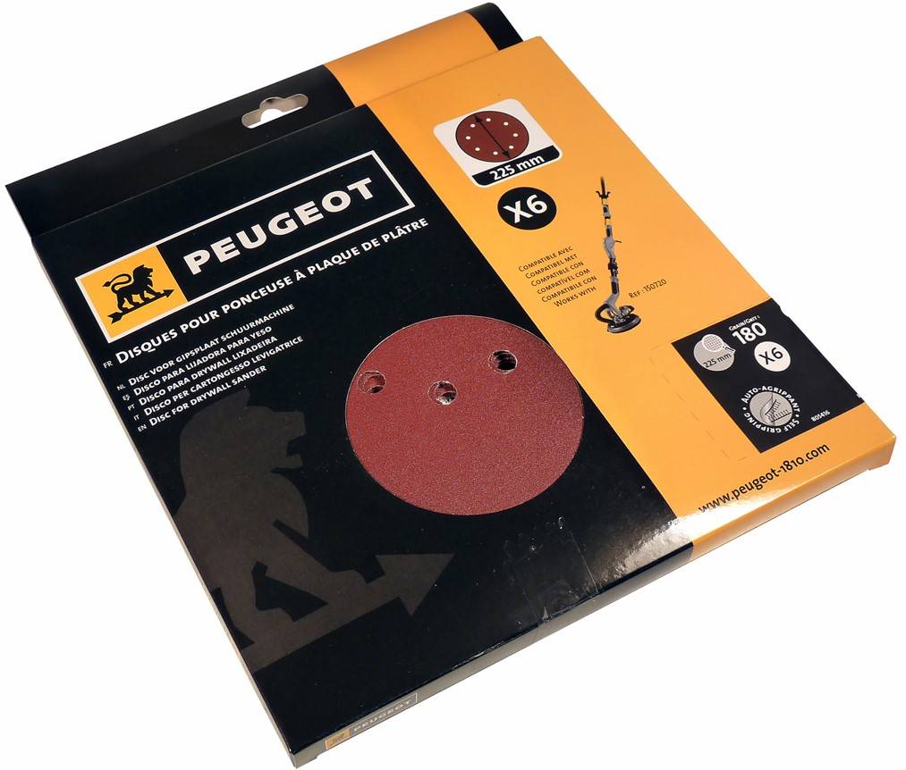 Jeu de 6 abrasifs plâtre diamètre 225mm 8 trous grain 180 - PEUGEOT OUTILLAGE - 805416 - Imagen 2