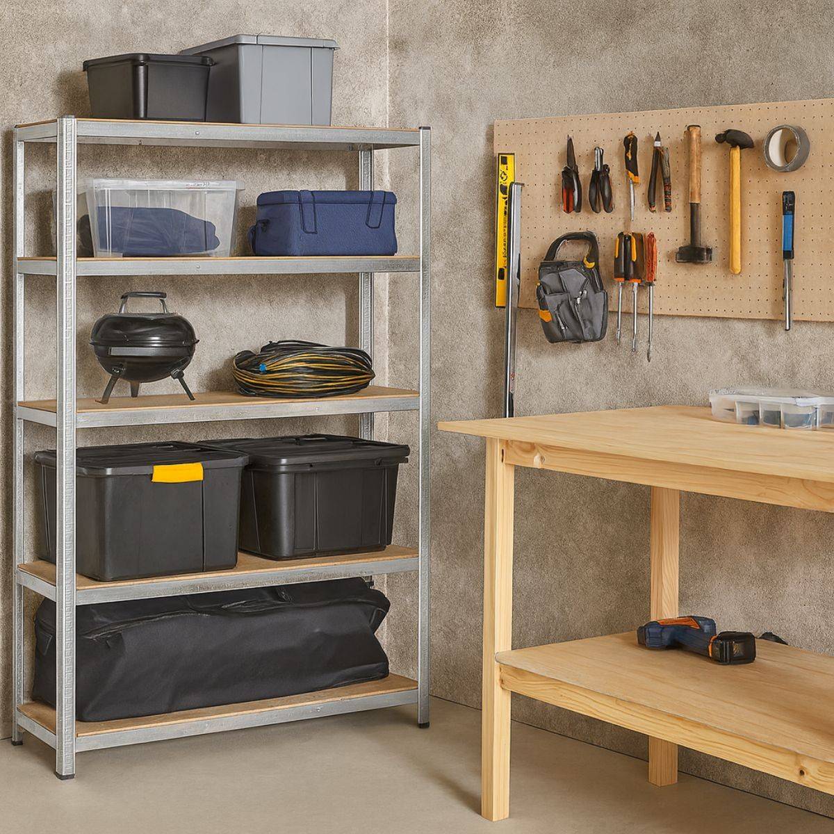 Etagère de Garage 5 tablettes Bois MDF 120xP45xH180 cm Charges lourdes 300Kg Structure Acier Rangement Rayonnage BRIXO - Imagen 3