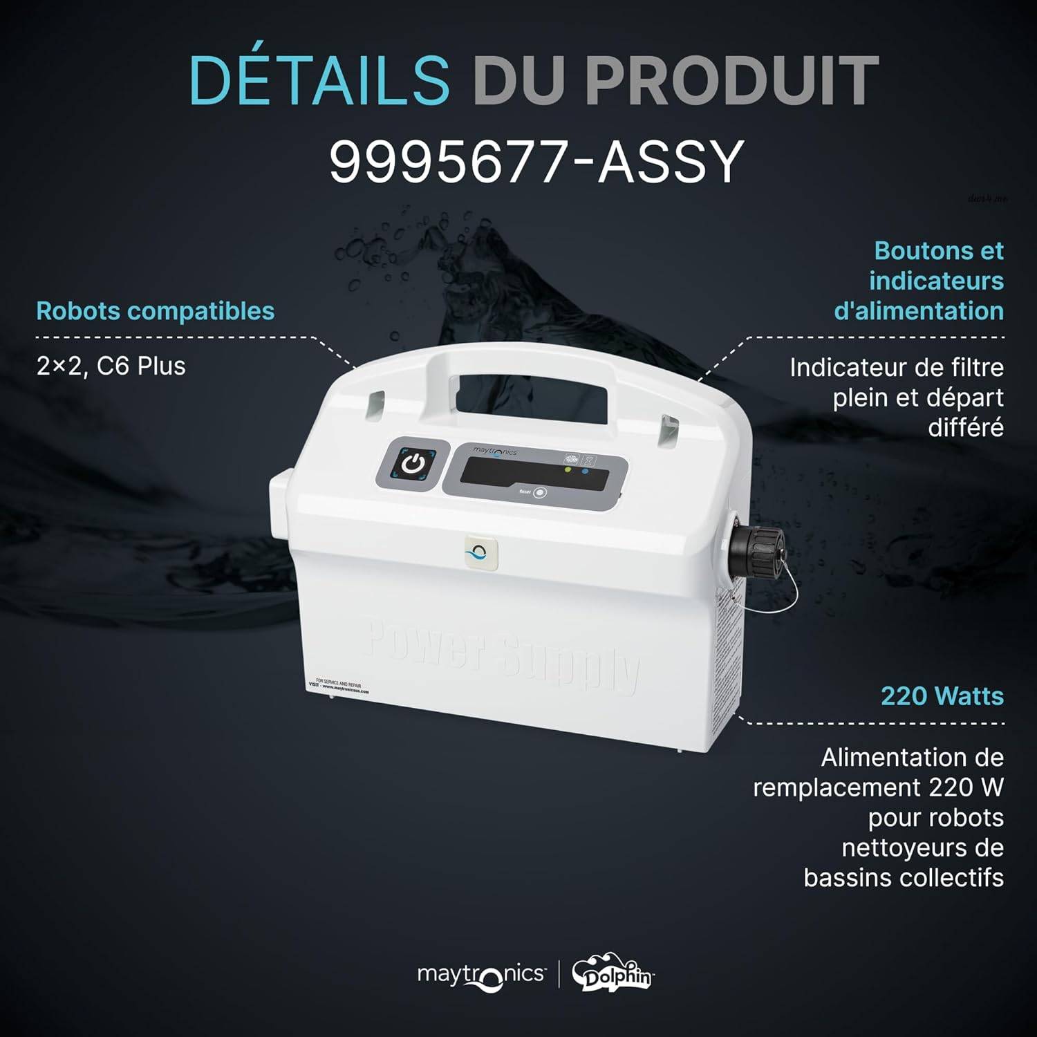 Dolphin - Alimentation pour robot de collectivité 2x2 et c6 plus 9995677-ASSY Dolphin - Imagen 3