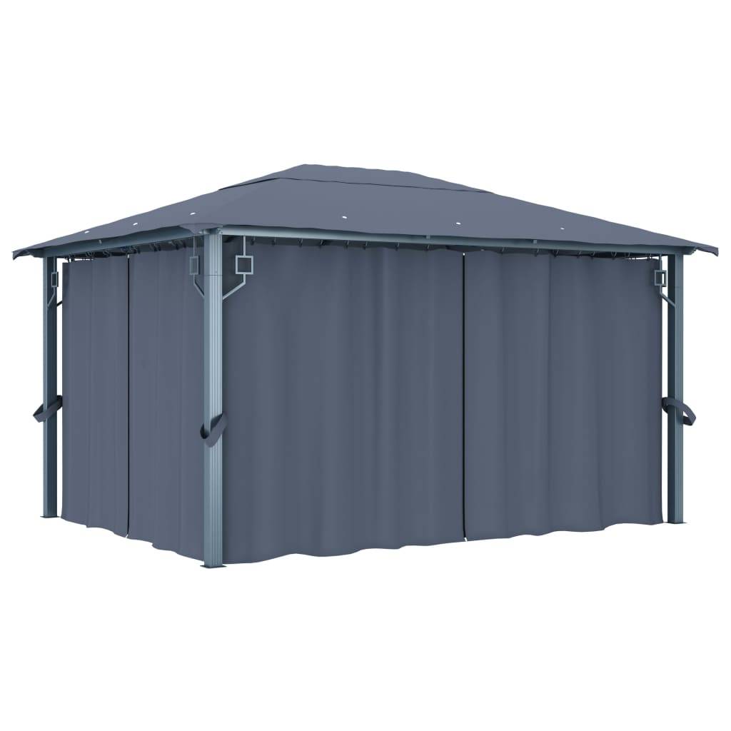 Vidaxl - Tonnelle avec rideau et lumières LED 4x3 m Anthracite Aluminium vidaXL 3070336 - Image 9