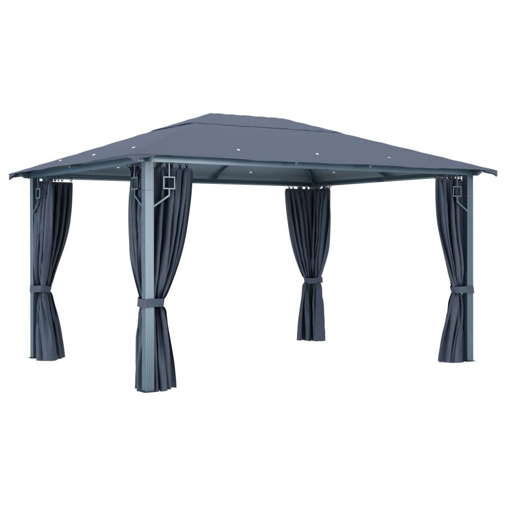 Vidaxl - Tonnelle avec rideau et lumières LED 4x3 m Anthracite Aluminium vidaXL 3070336 - Image 10