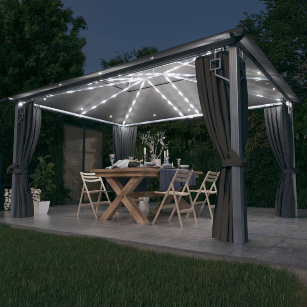 Vidaxl - Tonnelle avec rideau et lumières LED 4x3 m Anthracite Aluminium vidaXL 3070336 - Image 1