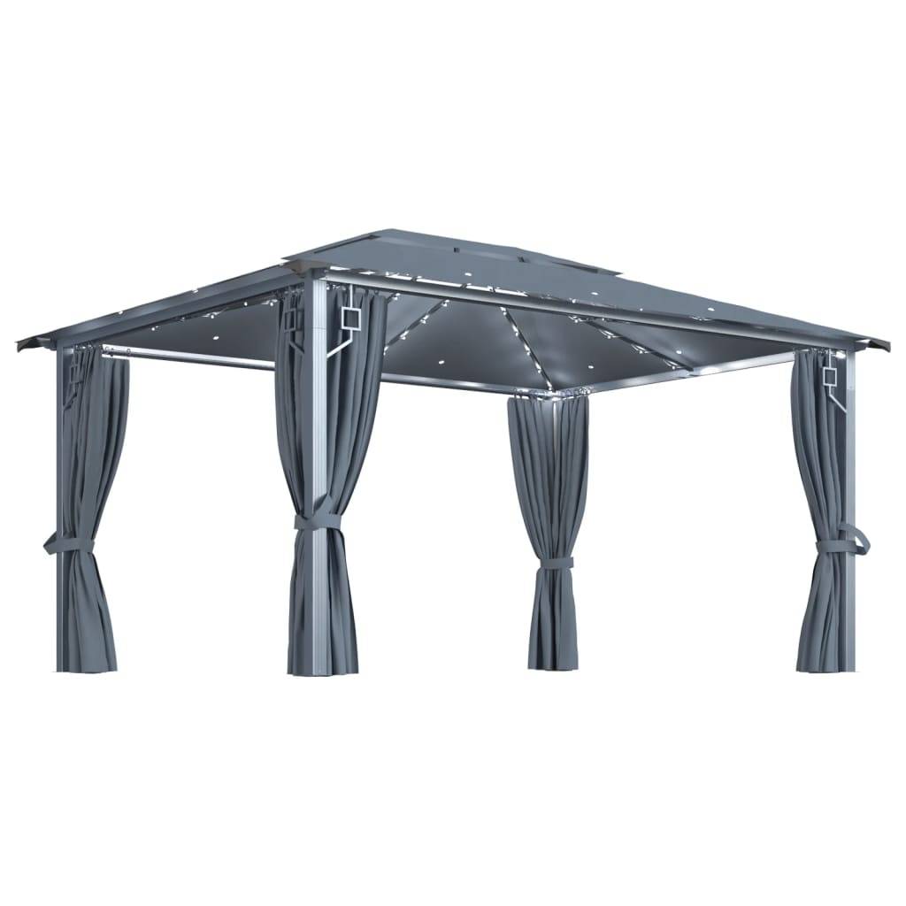 Vidaxl - Tonnelle avec rideau et lumières LED 4x3 m Anthracite Aluminium vidaXL 3070336 - Image 2