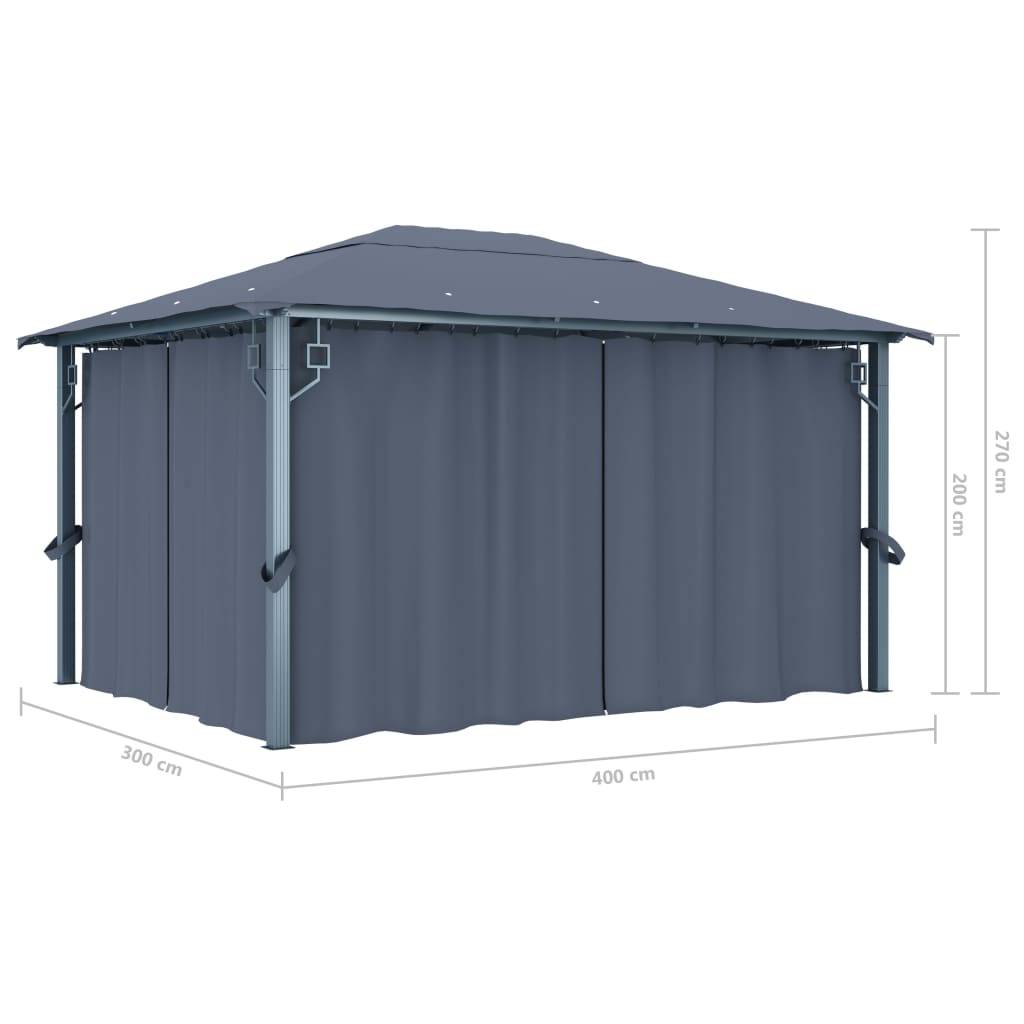 Vidaxl - Tonnelle avec rideau et lumières LED 4x3 m Anthracite Aluminium vidaXL 3070336 - Image 3