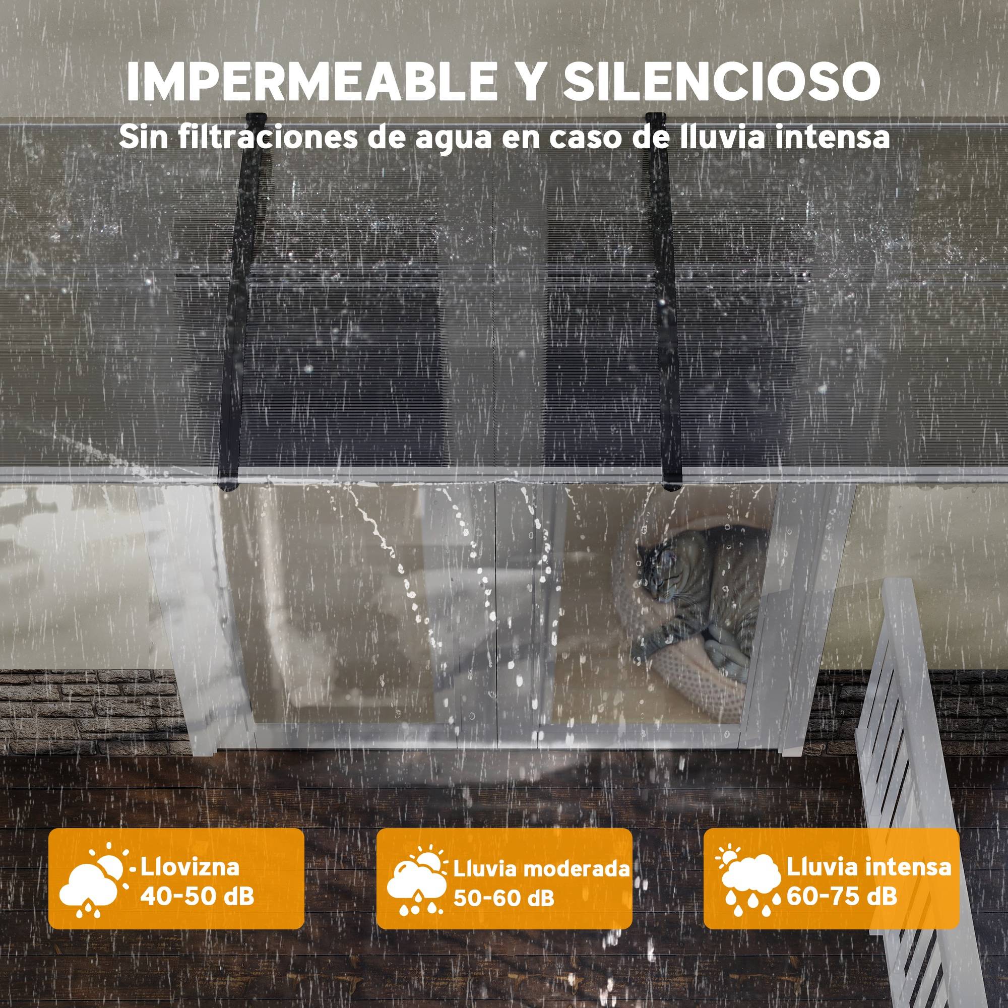 Store extérieur pour portes et fenêtres 303 x 96 cm, toit de protection transparent en polycarbonate - Image 7