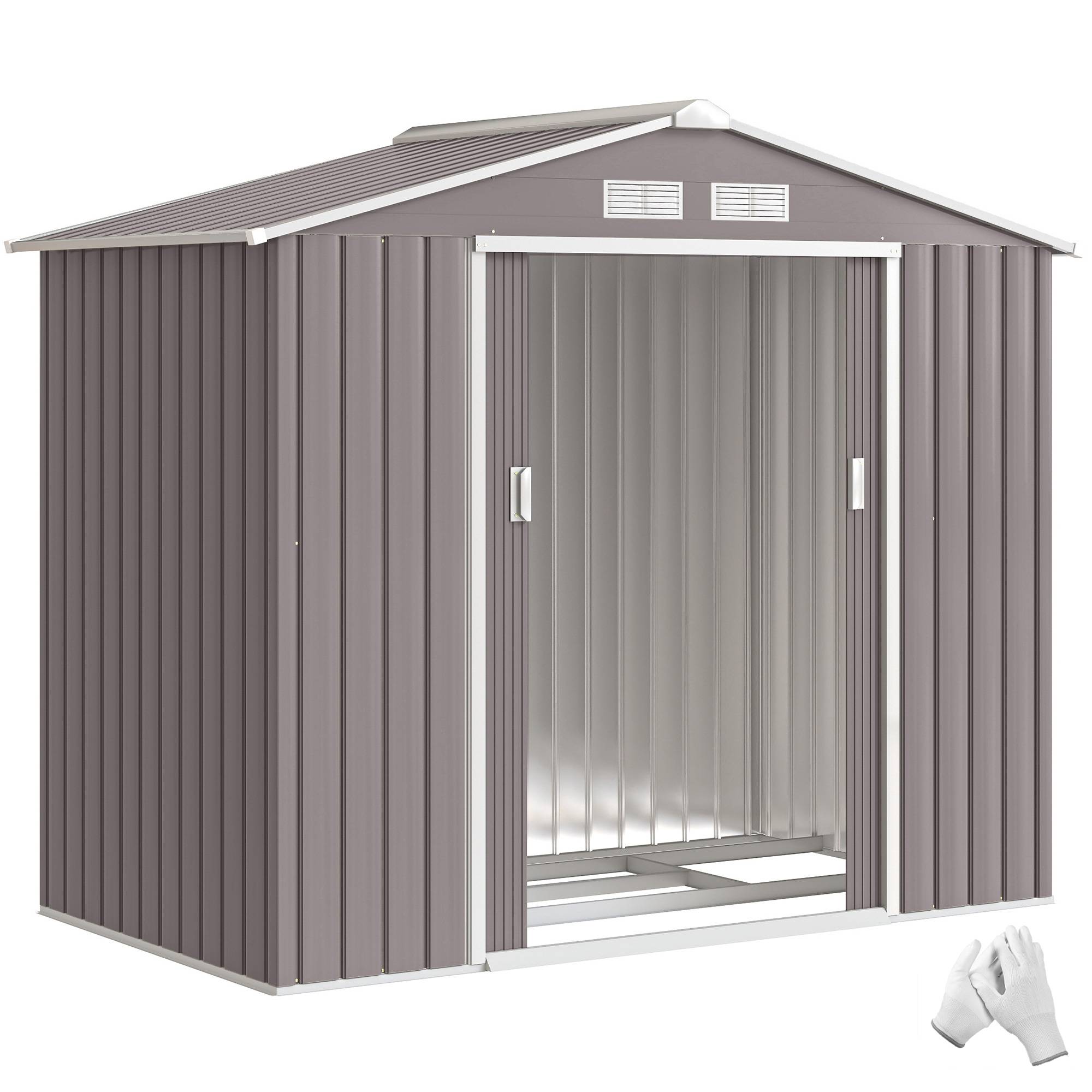 Abri outillage portes coulissantes 2,13x1,30x1,85cm métal gris - Image 1
