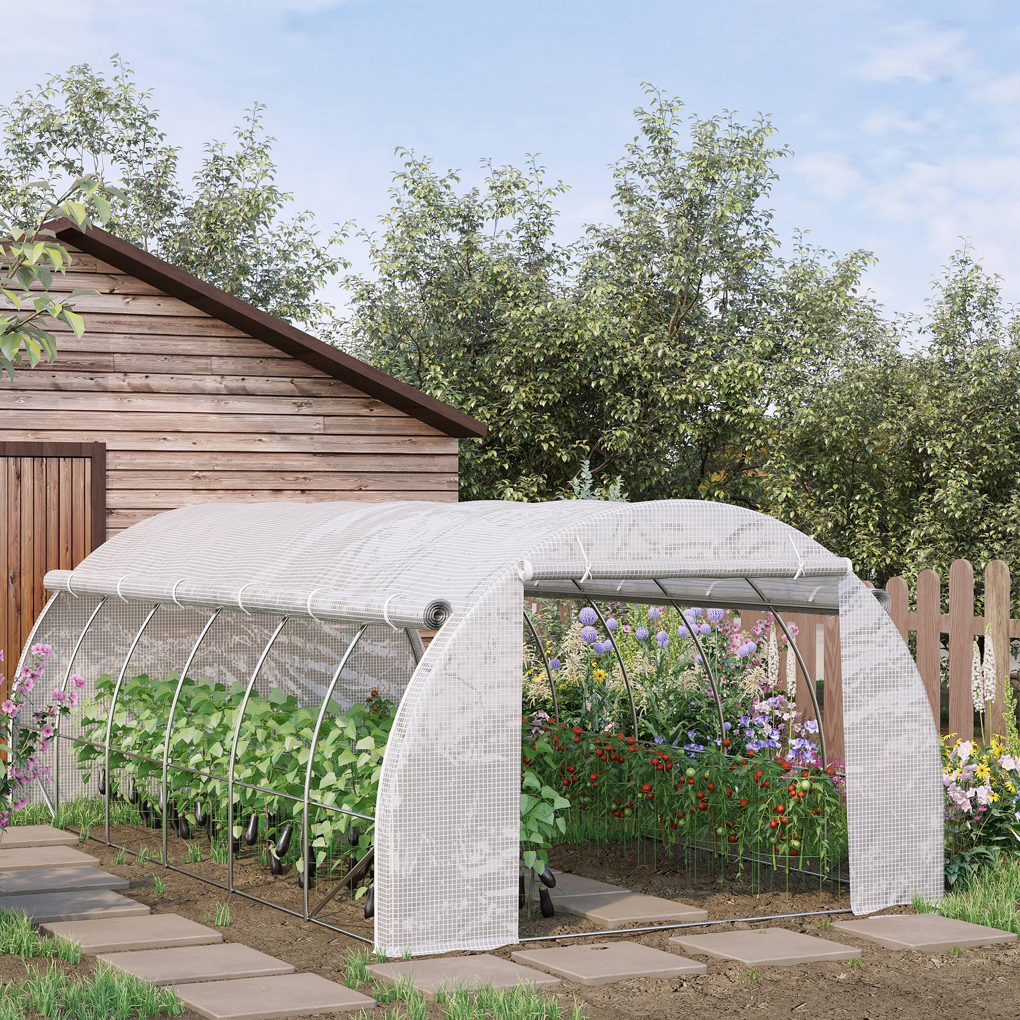 Serre Tunnel de Jardin XXL 18m² Acier Galvanisé avec 12 Fenêtres pour Grandes Cultures 6x3x2 m Blanc - ComfortXL Outdoor Living - Image 3