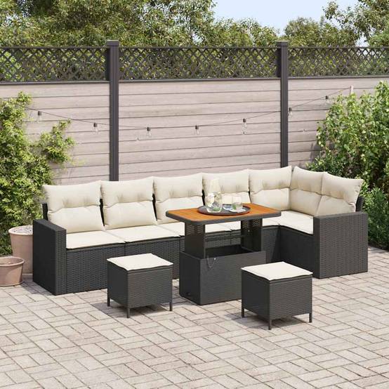Salon de jardin 8 places en polyrotin et bois d'acacia avec table basse pour jardin noir 9 pcs – ComfortXL Outdoor Living - Image 1