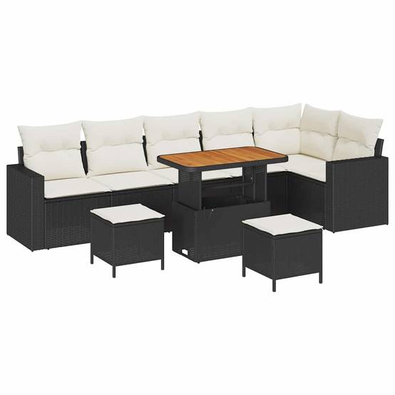 Salon de jardin 8 places en polyrotin et bois d'acacia avec table basse pour jardin noir 9 pcs – ComfortXL Outdoor Living - Image 2