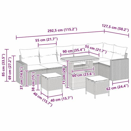 Salon de jardin 8 places en polyrotin et bois d'acacia avec table basse pour jardin noir 9 pcs – ComfortXL Outdoor Living - Image 8