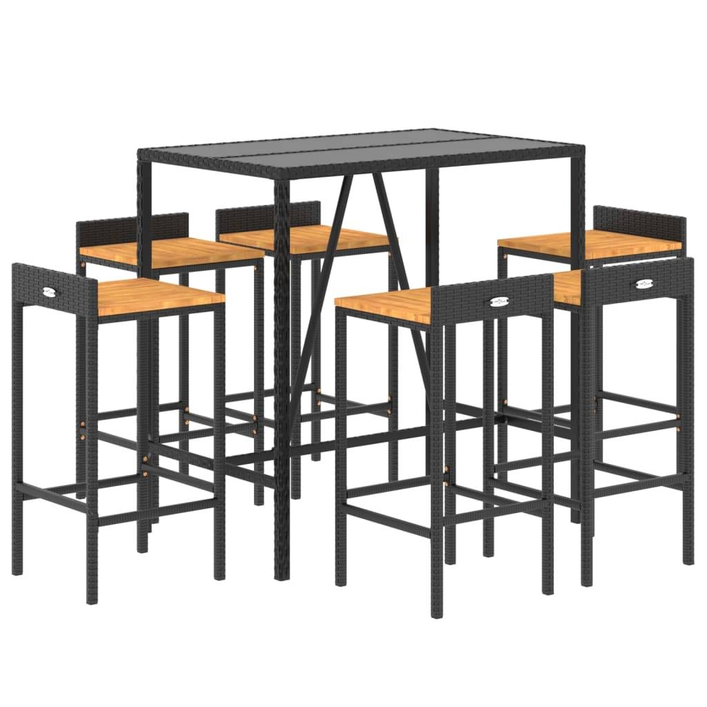 Helloshop26 - Ensemble de bar de jardin meuble extérieur terrasse 7 pièces noir poly rotin/bois massif acacia - Imagen 1