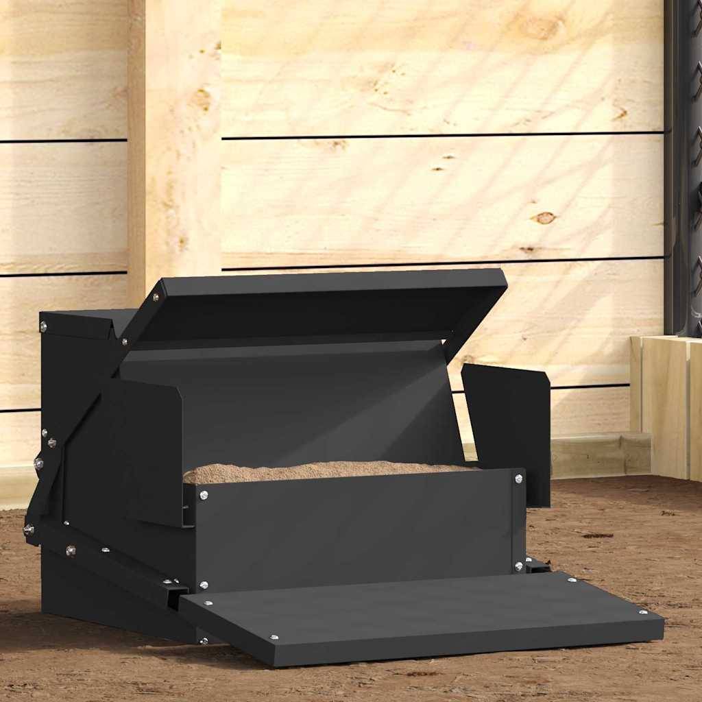 Large Mangeoire Pédale Acier Poule Basse 50cm Noir - ComfortXL Outdoor Living - Image 1