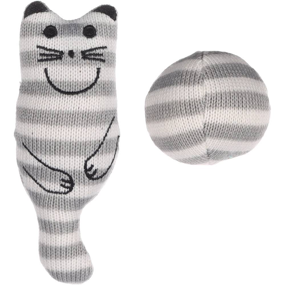 Jouet Chat Gris + balle avec Catnip 13 cm x 3 cm pour chat - Imagen 1