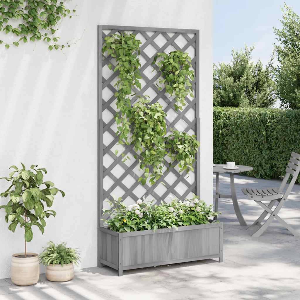 Jardinière avec treillis bois massif de sapin gris 90 x 35 x 180 cm - PANGIVO - Image 4