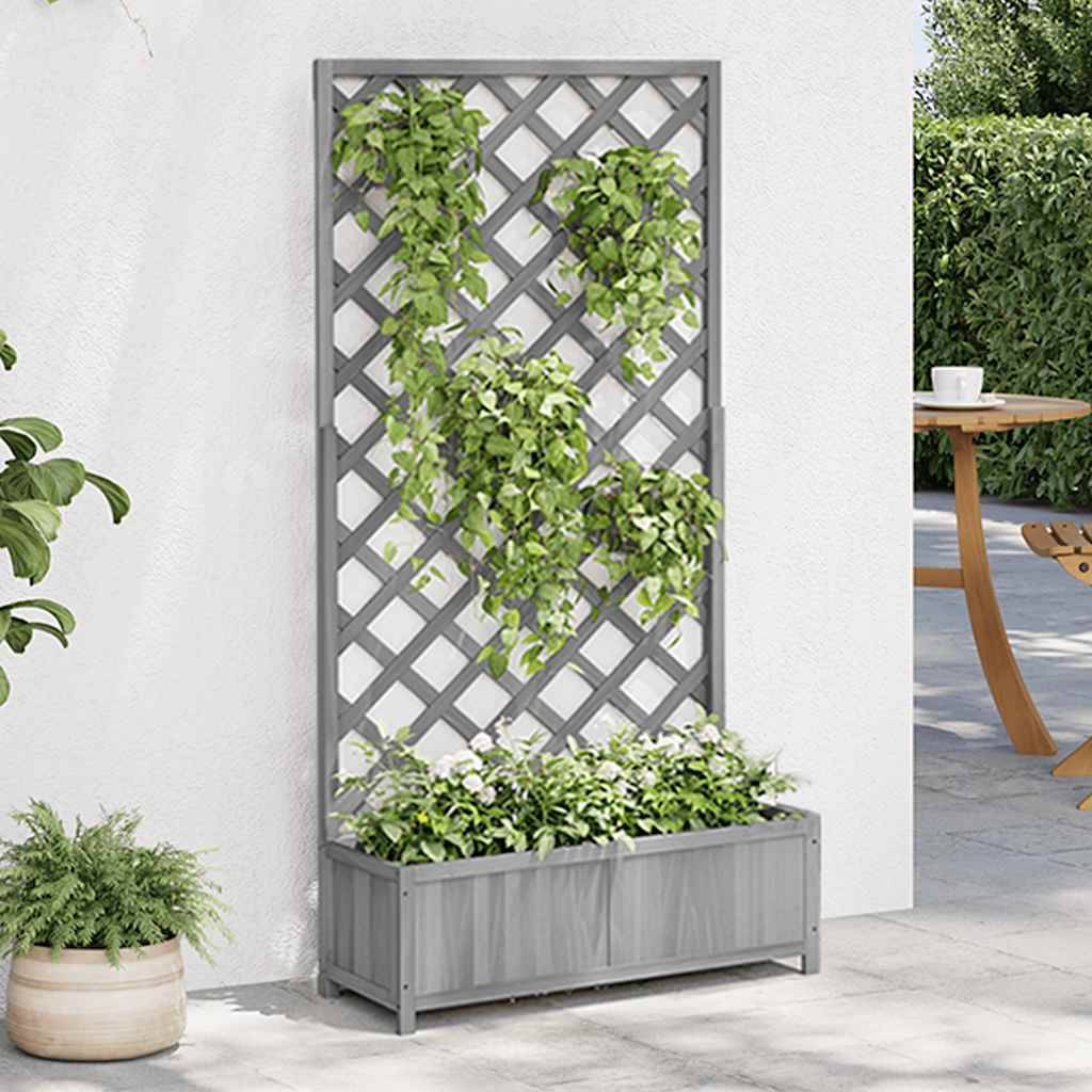 Jardinière avec treillis bois massif de sapin gris 90 x 35 x 180 cm - PANGIVO - Image 1