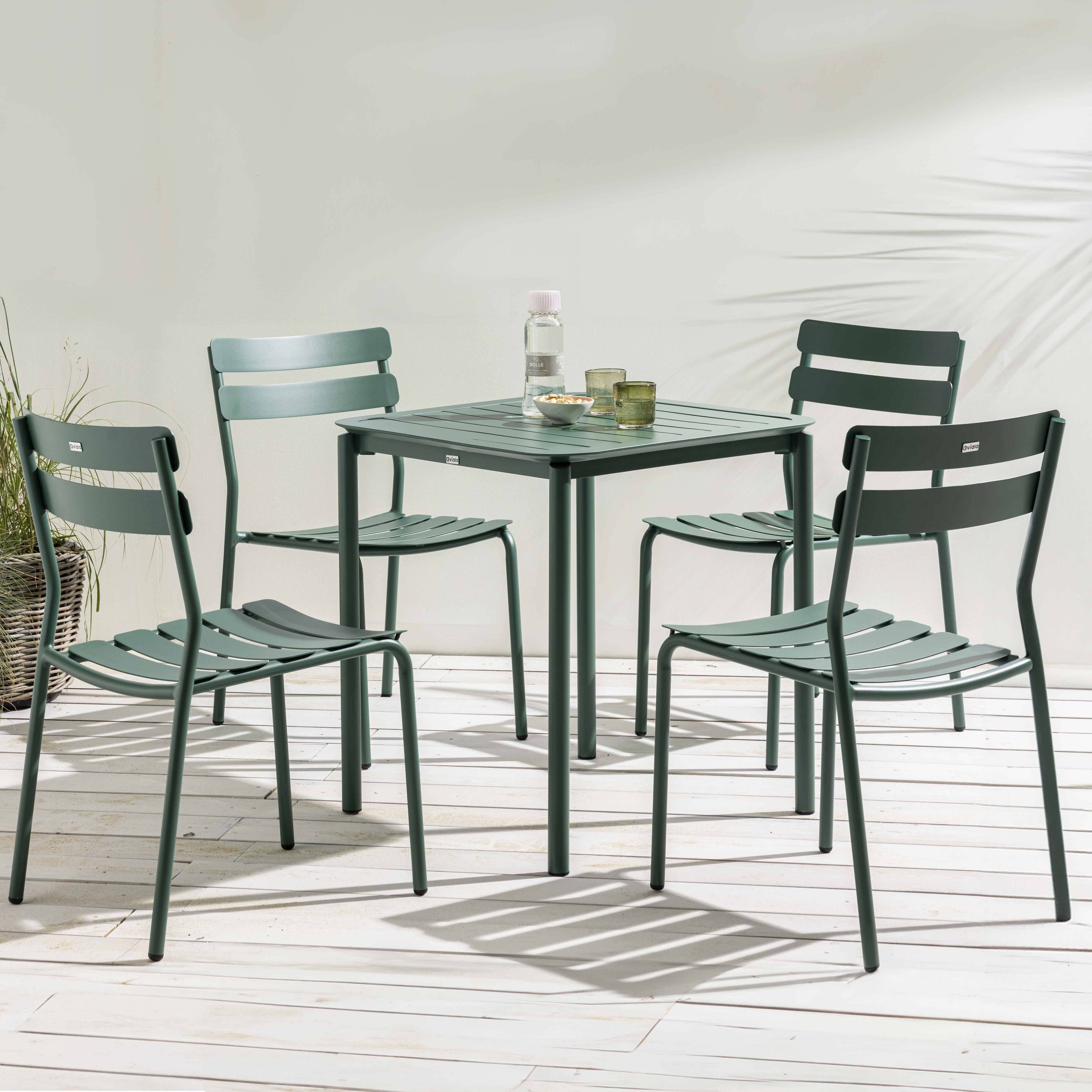 Oviala - Ensemble table de terrasse 70cm et 4 chaises vert foncé Almada - Oviala - Imagen 2