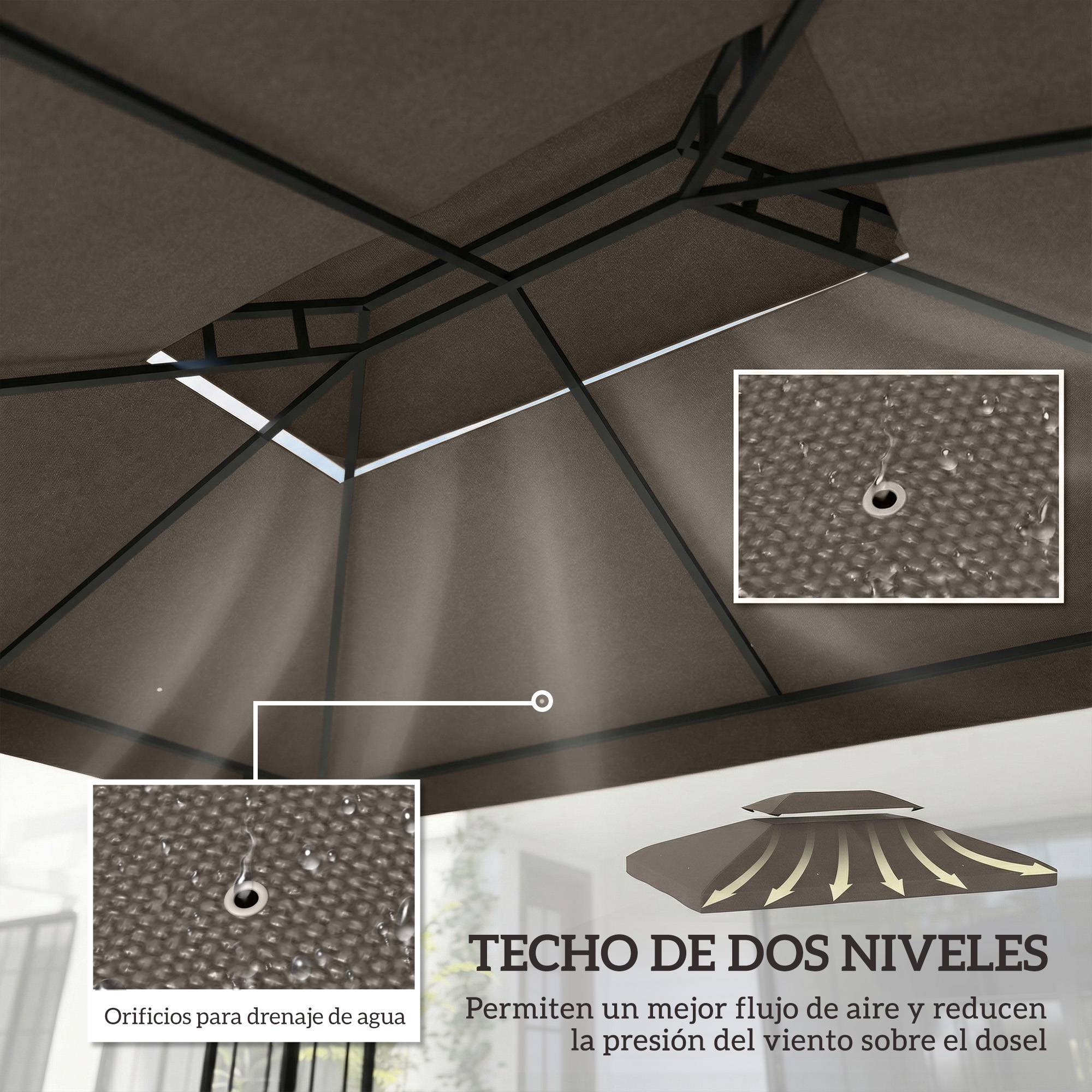 Toit de rechange 4x3 m avec double toit, trous de drainage et protection UV, seul toit sans structure, marron - Image 6