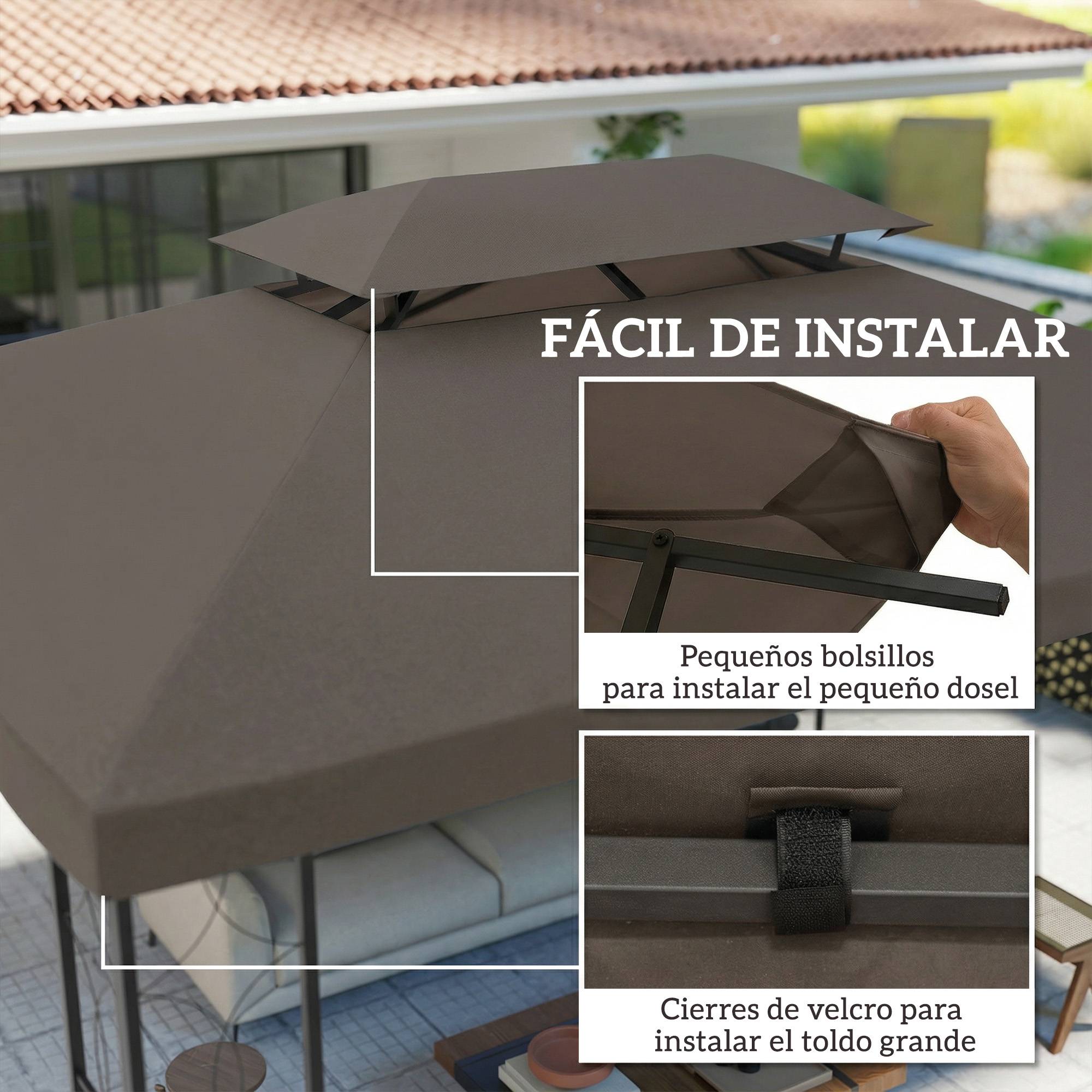 Toit de rechange 4x3 m avec double toit, trous de drainage et protection UV, seul toit sans structure, marron - Image 7