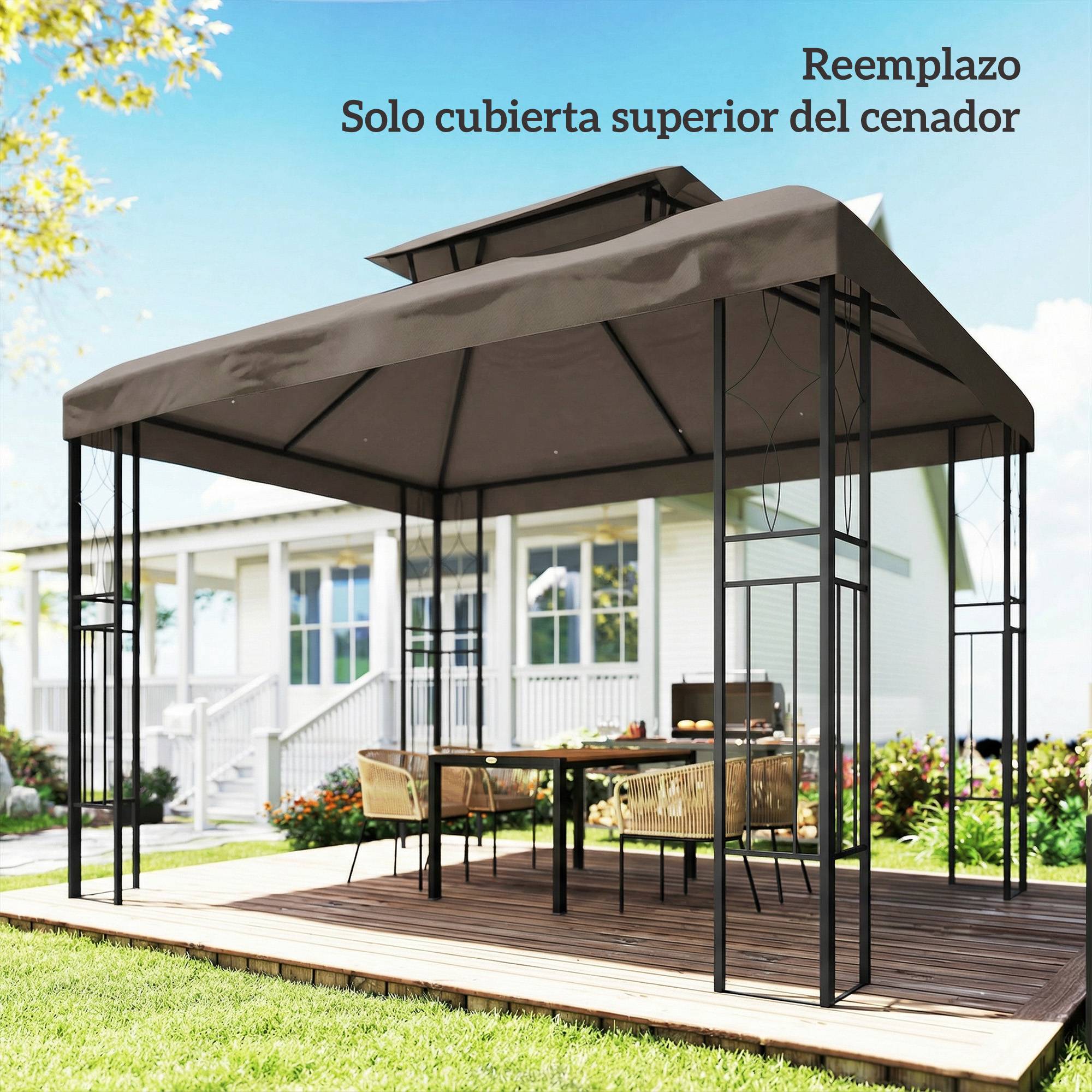 Toit de rechange 4x3 m avec double toit, trous de drainage et protection UV, seul toit sans structure, marron - Image 10