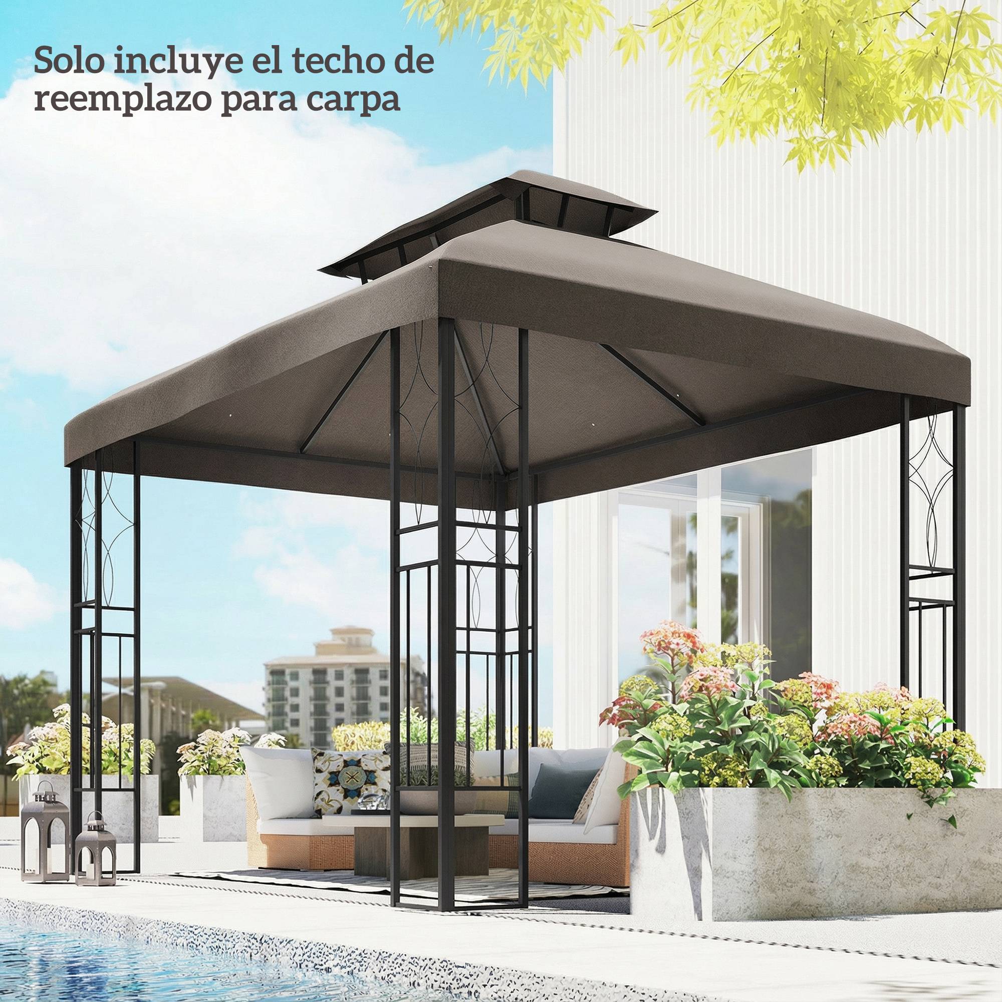 Toit de rechange 4x3 m avec double toit, trous de drainage et protection UV, seul toit sans structure, marron - Image 4