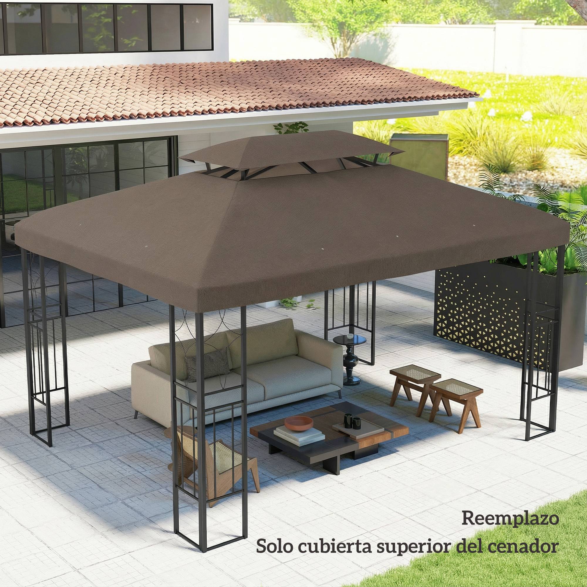 Toit de rechange 4x3 m avec double toit, trous de drainage et protection UV, seul toit sans structure, marron - Image 9