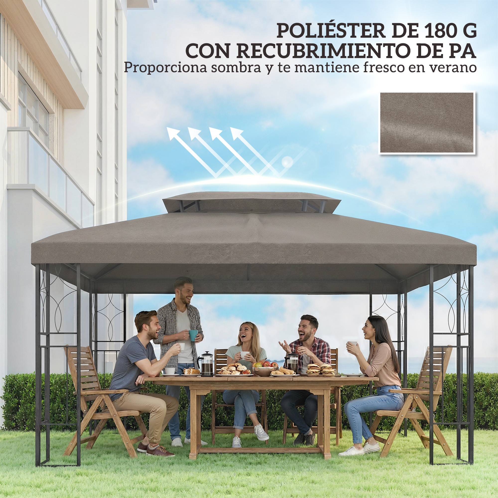 Toit de rechange 4x3 m avec double toit, trous de drainage et protection UV, seul toit sans structure, marron - Image 8