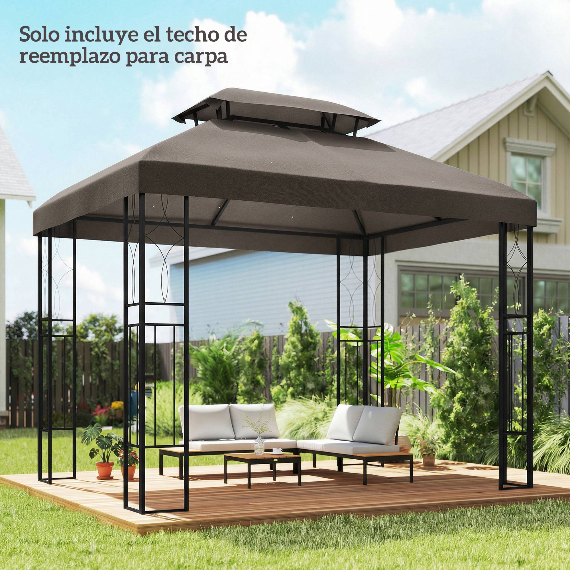 Toit de rechange 4x3 m avec double toit, trous de drainage et protection UV, seul toit sans structure, marron - Image 3