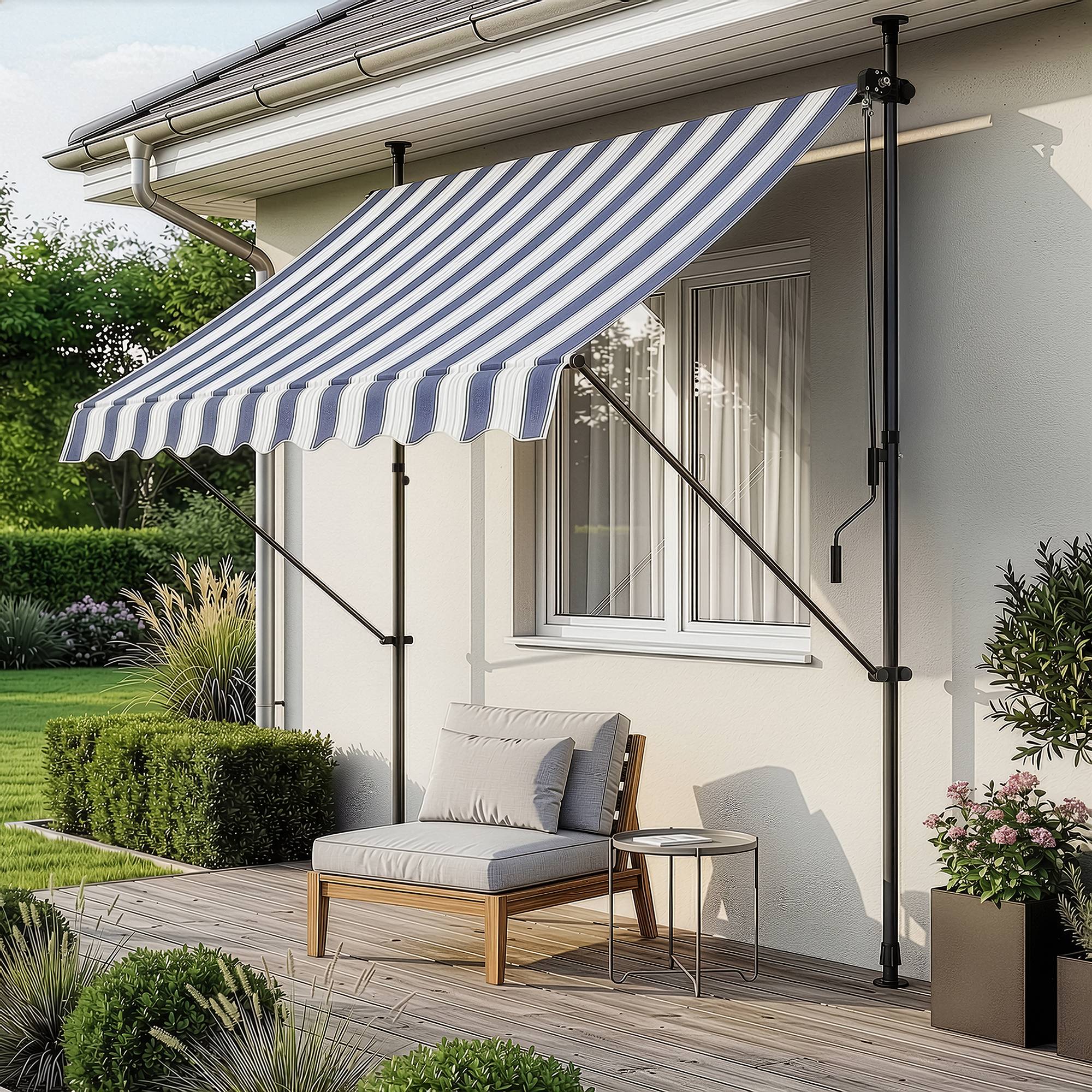 Pro.Tec - Store Banne Téléscopique Acier Polyester 150 x 120 x 220-309 cm Bleu Foncé Blanc [pro.tec] - Imagen 1