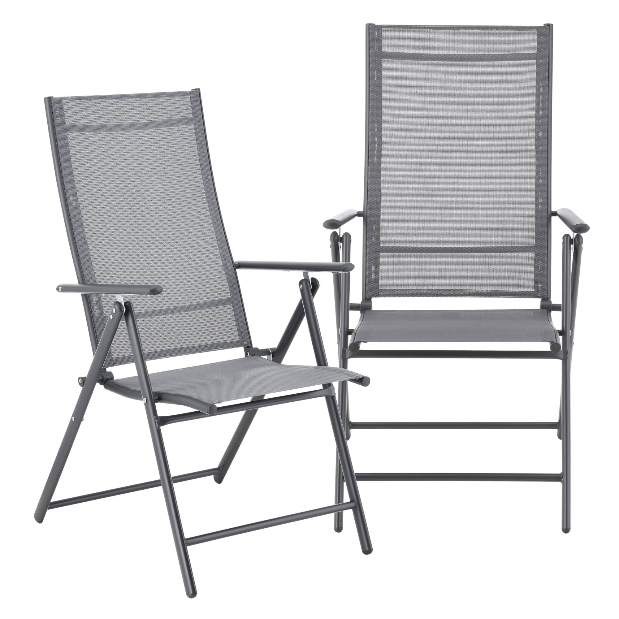 Lot de 2 Fauteuils de Jardin avec Accoudoirs et Dossier Acier Polyester Gris Clair et Foncé [en.casa] - Image 1