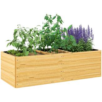 Sans Marque - Jardinière extérieur, carré potager en bois, 3 compartiments de plantation et doublure inclus, 140x60x40cm, naturel
