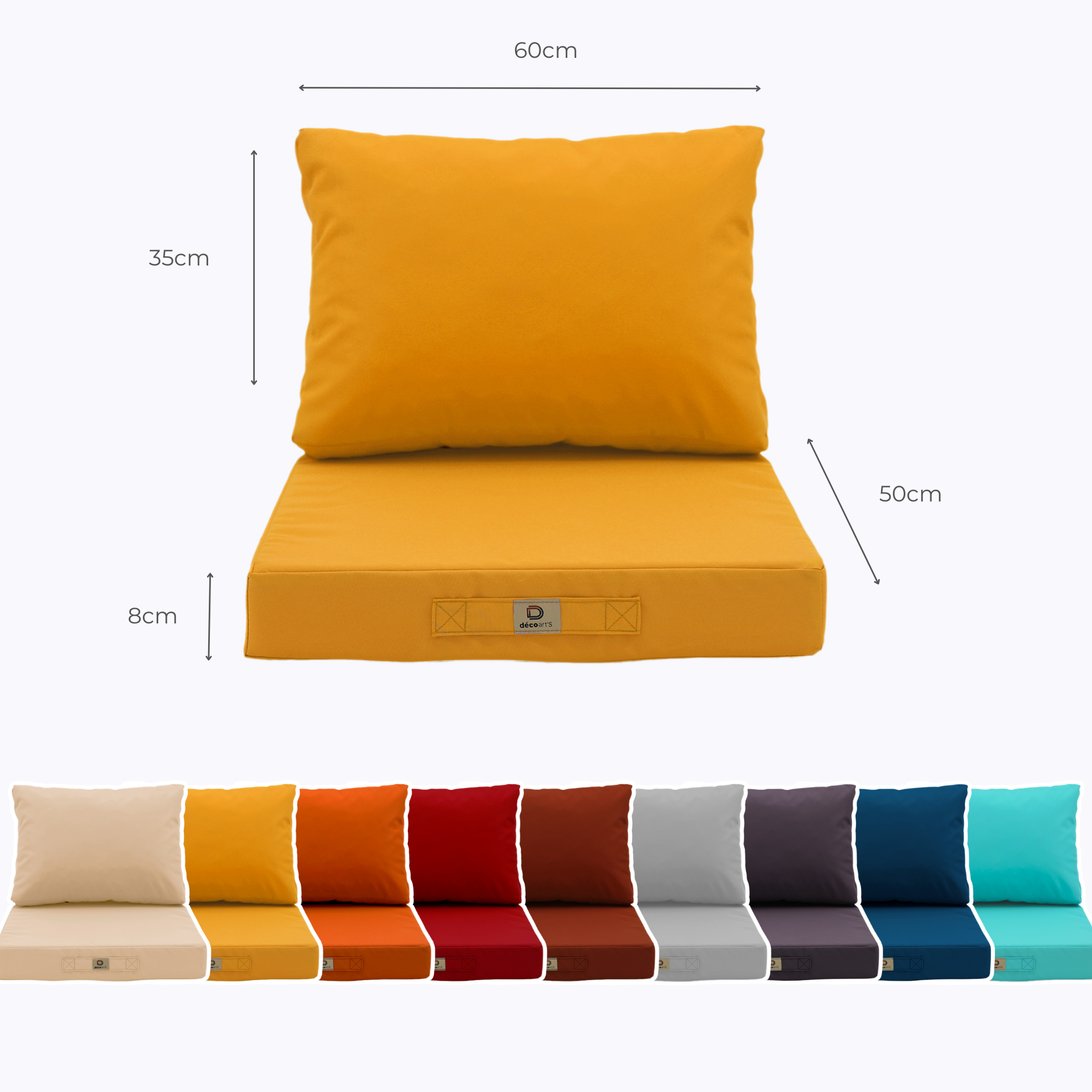 Coussins pour salon de jardin déhoussable 50x60cm Jaune - Déco arts - Image 5